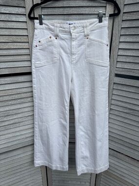 PAIGE White Wide-Leg Cropped Jeans with Copper Rivets
